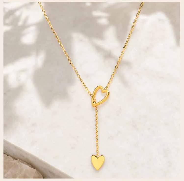 18K Vergoldete Offene Herz-Lariat-Halskette für Damen, Edelstahl Hohles Herz Y-Anhänger Zarter Minimalistischer Schmuck – Detail 4