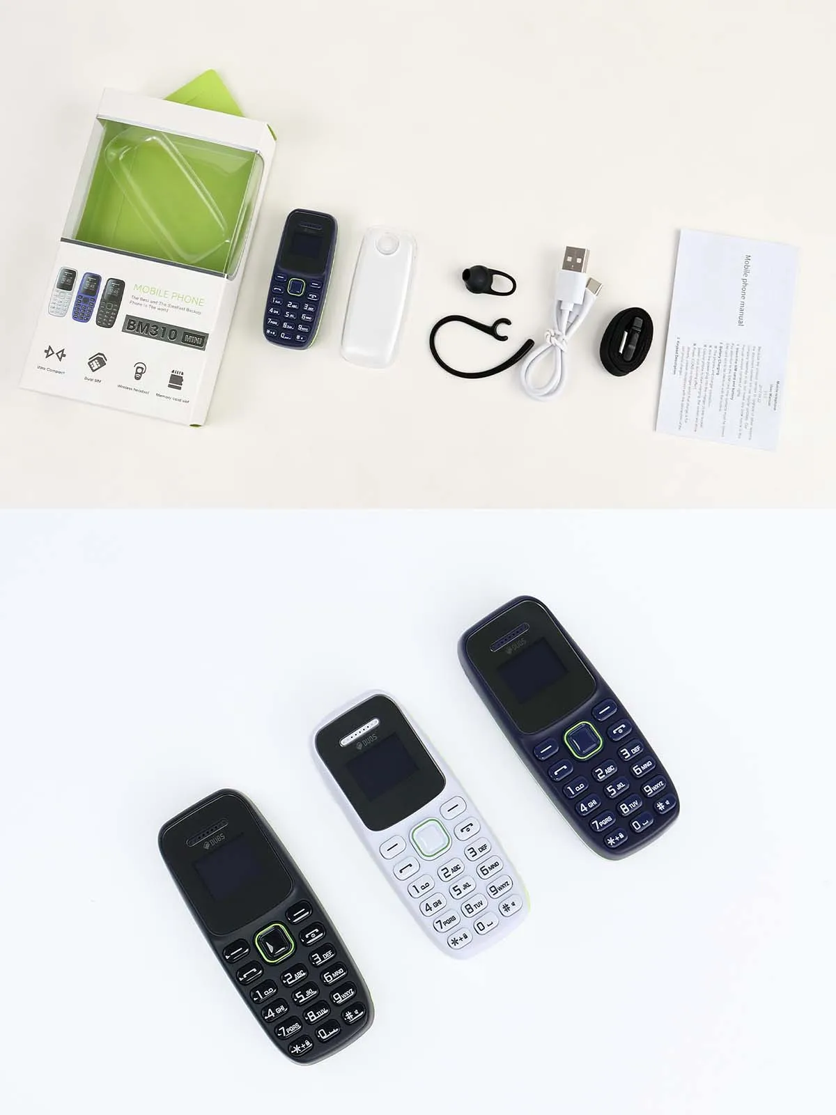 BM310 Unlocked Mini Mobile Phone Magic Voice Bluetooth Earphone Dual SIM Automatic Call Recording Low Radiation Small Cell Phone