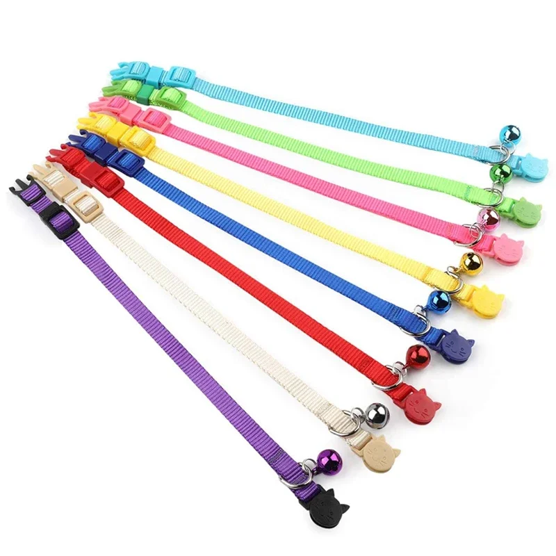 Safety Breakaway Cat Dog Collar Neck Strap Reflective Nylon Kitten Puppy Pet with Colorful Bell Puppy Pet Leash Accessories