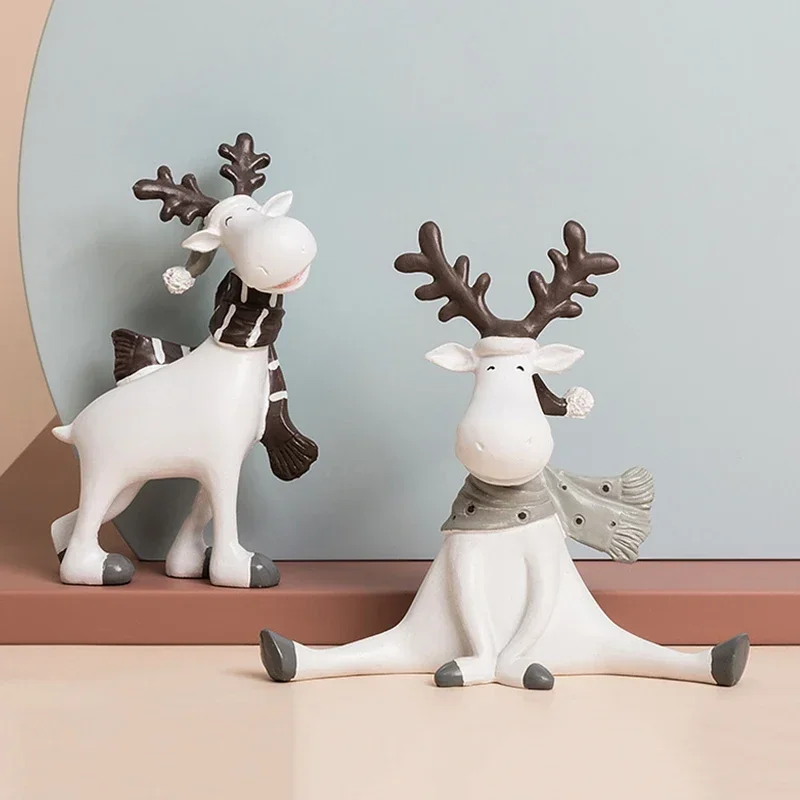 Lovely Home Deer Decorations Creative White Deer Figurines Christmas Office Living Room Decorations Easter Room Desk Ornament