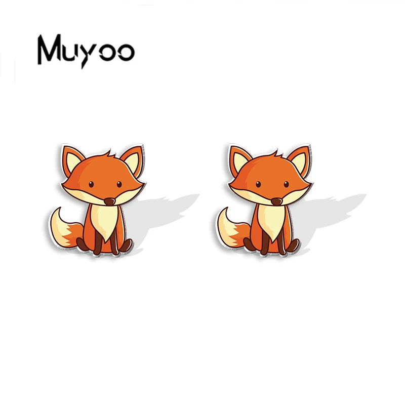 2019 New Arrival Cute Red Fox Epoxy Acrylic Earrings Love Little Fox Jewelry Resin Earrings Handmade Stud Earrings