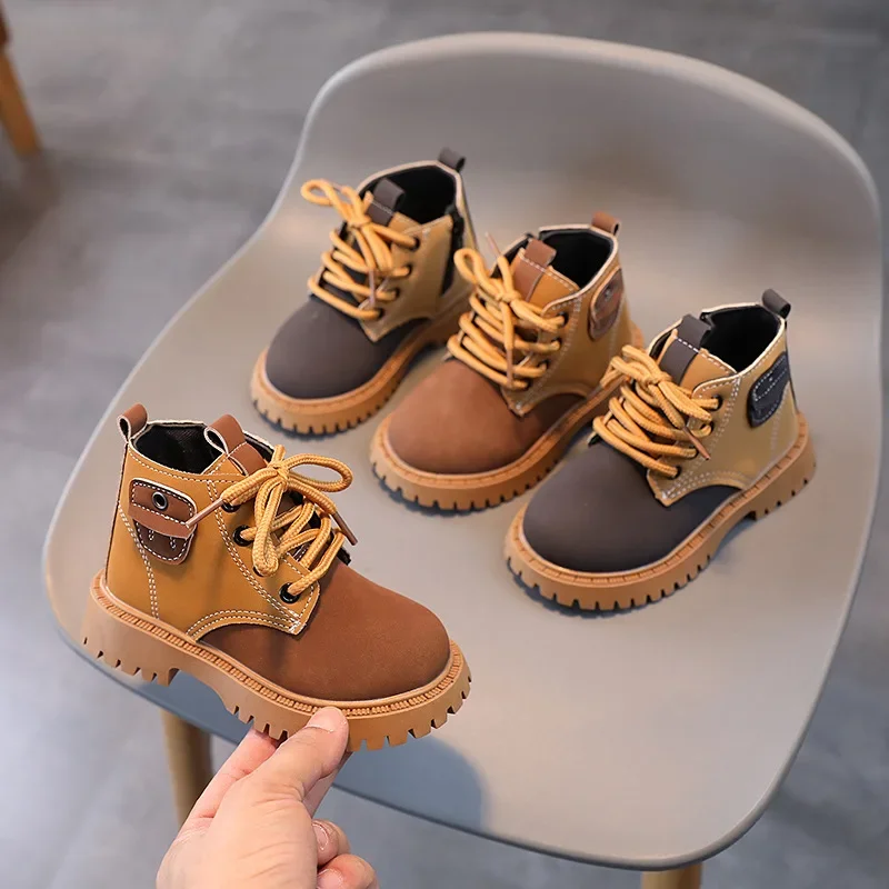 

Fashion Single Boots KIDS English Martin Boots Boys Girls Side Zipper Single Boots Kids Casual Shoes Mid Top Sneakers