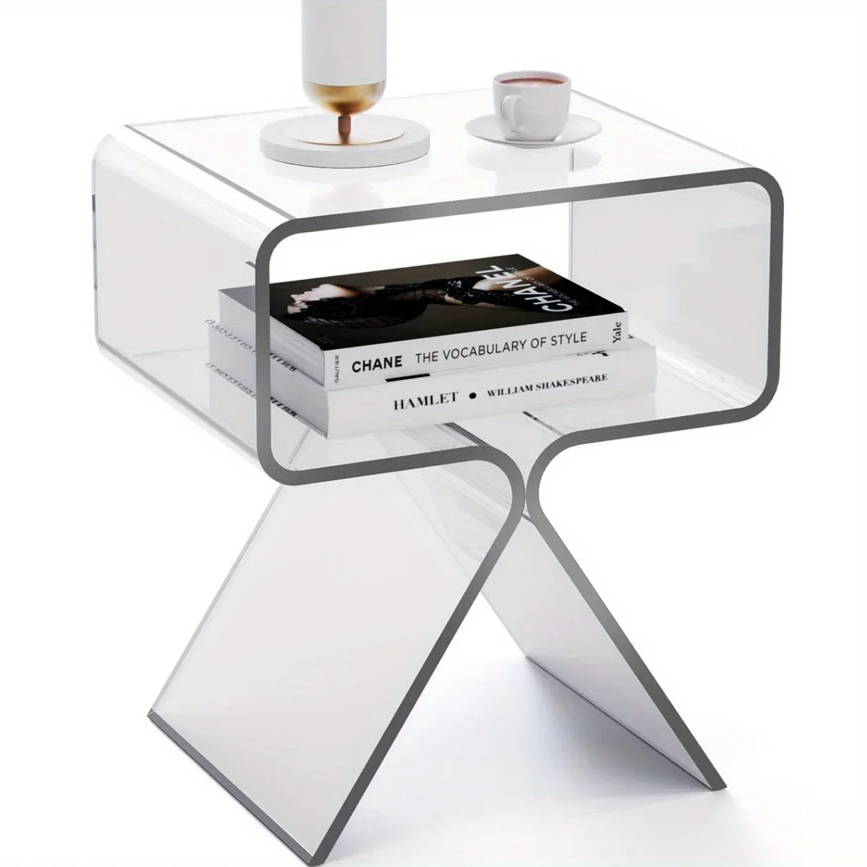 قطعة واحدة من منضدة طاولة جانبية من الأكريليك الحديث، ديكور منزلي أنيق وواضح، طاولة عرض نهائية لغرفة المعيشة وغرفة النوم والمساحات الصغيرة #3