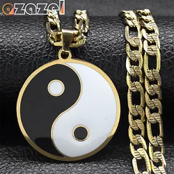 Yin Yang Pendant Necklace for Men Stainless Steel Gold Color Chinese Taoism Ba Gua Taichi Sign Necklaces Jewelry Gifts N8476S08