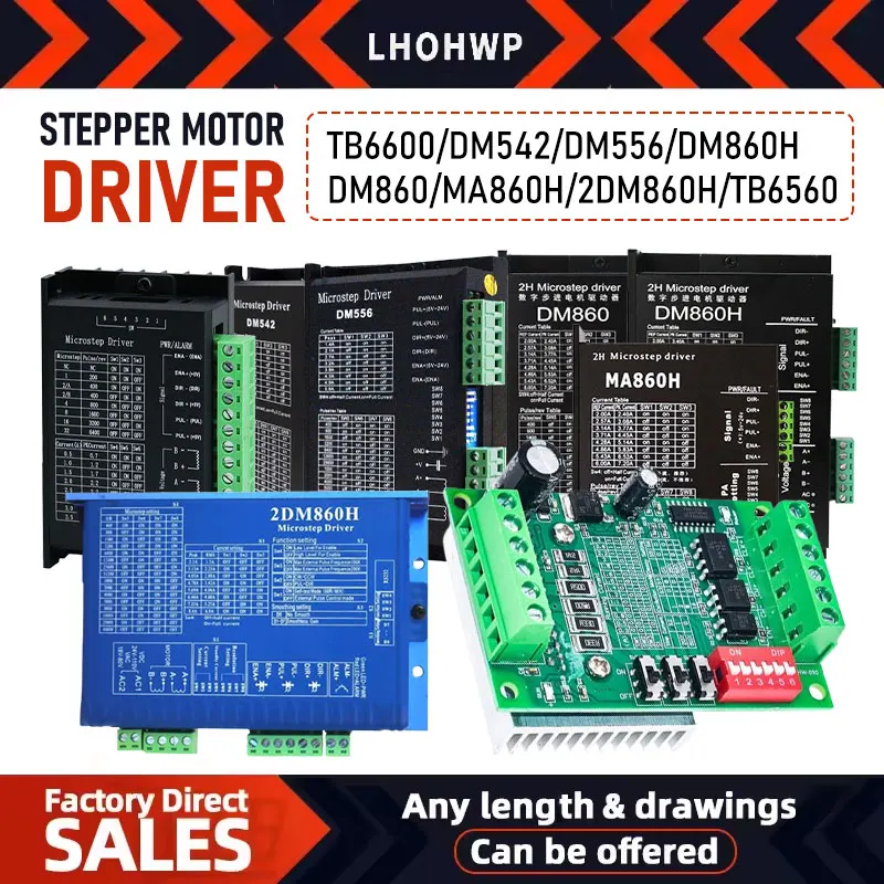 

Драйвер двигателя TB6600/DM542/DM556/DM860H/DM860/MA860H/2DM860H/TB6560, совместимый с шаговыми двигателями 42/57/86/110
