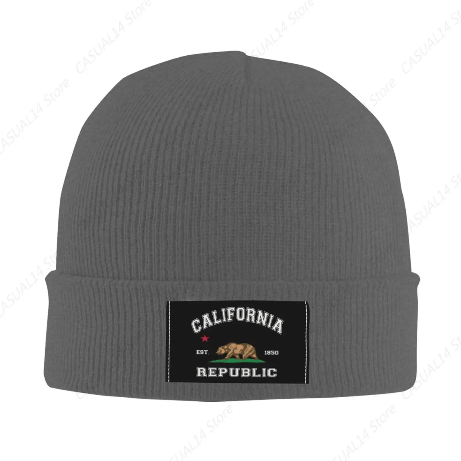 Republic of California State Flag Beanie Hat Men Winter Warm Hat Women Knit Stocking Hat Slouchy Skull Cap Deep Heather