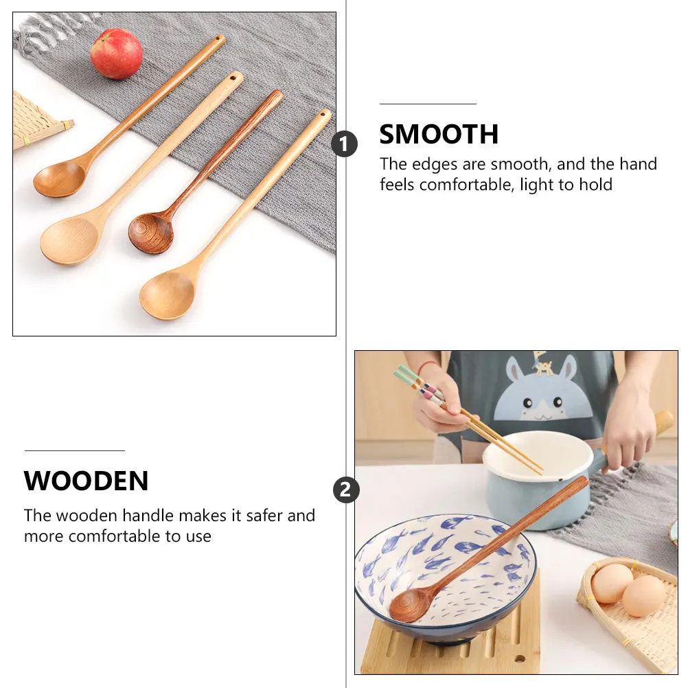 

4Pcs Wooden Hot Pot Spoons Long Handle Exquisite Design Smooth Surface Safe for Soup Dessert Honey Stirring