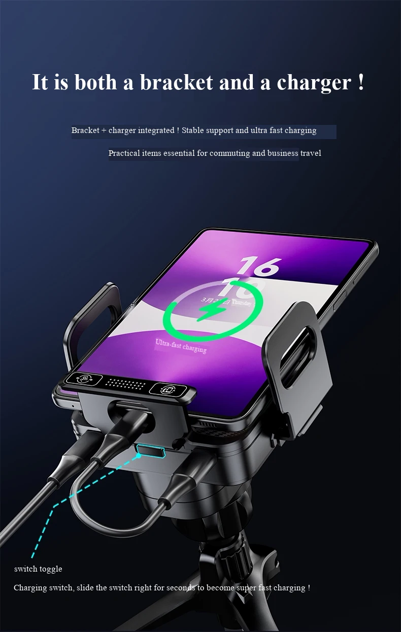 Mini Faltbarer Handy-Autohalter mit Kabelloser Ladestation und Doppelbildschirm, 90-Grad-Drehung, Automatische Querstellung für Fahrzeuge – Detail 14