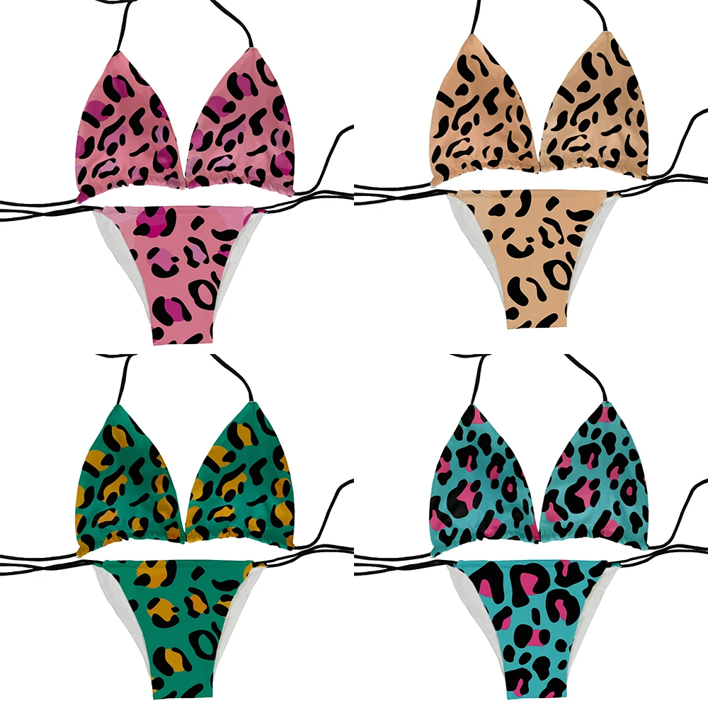

The new leopard print ladies bikini set fashionable and sexy split beach swimsuit for swimming sunbathing, detachable chest pad