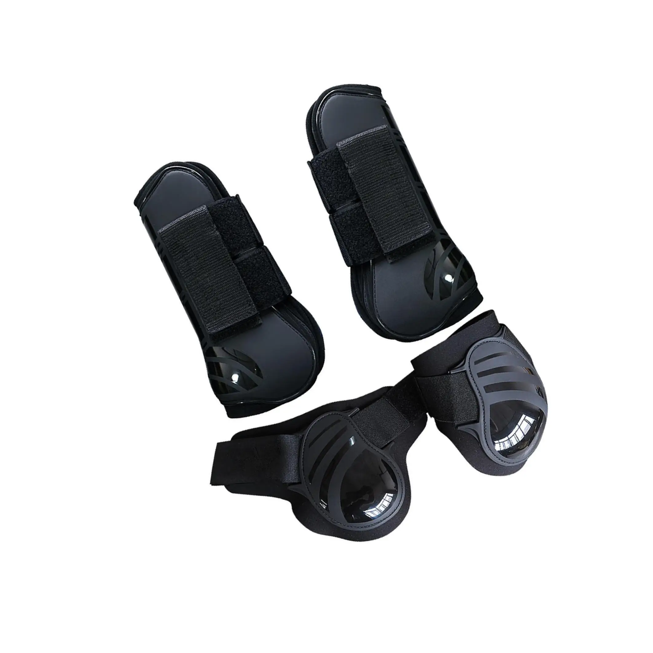 4Pcs Horse Front Rear Hind Leg Boots, Equine Tendon Fetlock Protect Black XL