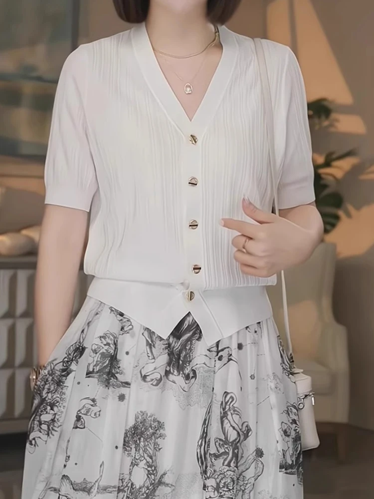 Ele V-Ne Gebreid Open Vest Met Enkele Knop Zomer Nieuwe Faion High-End Sensation Inner Wear Pure Color Top Dames Si...