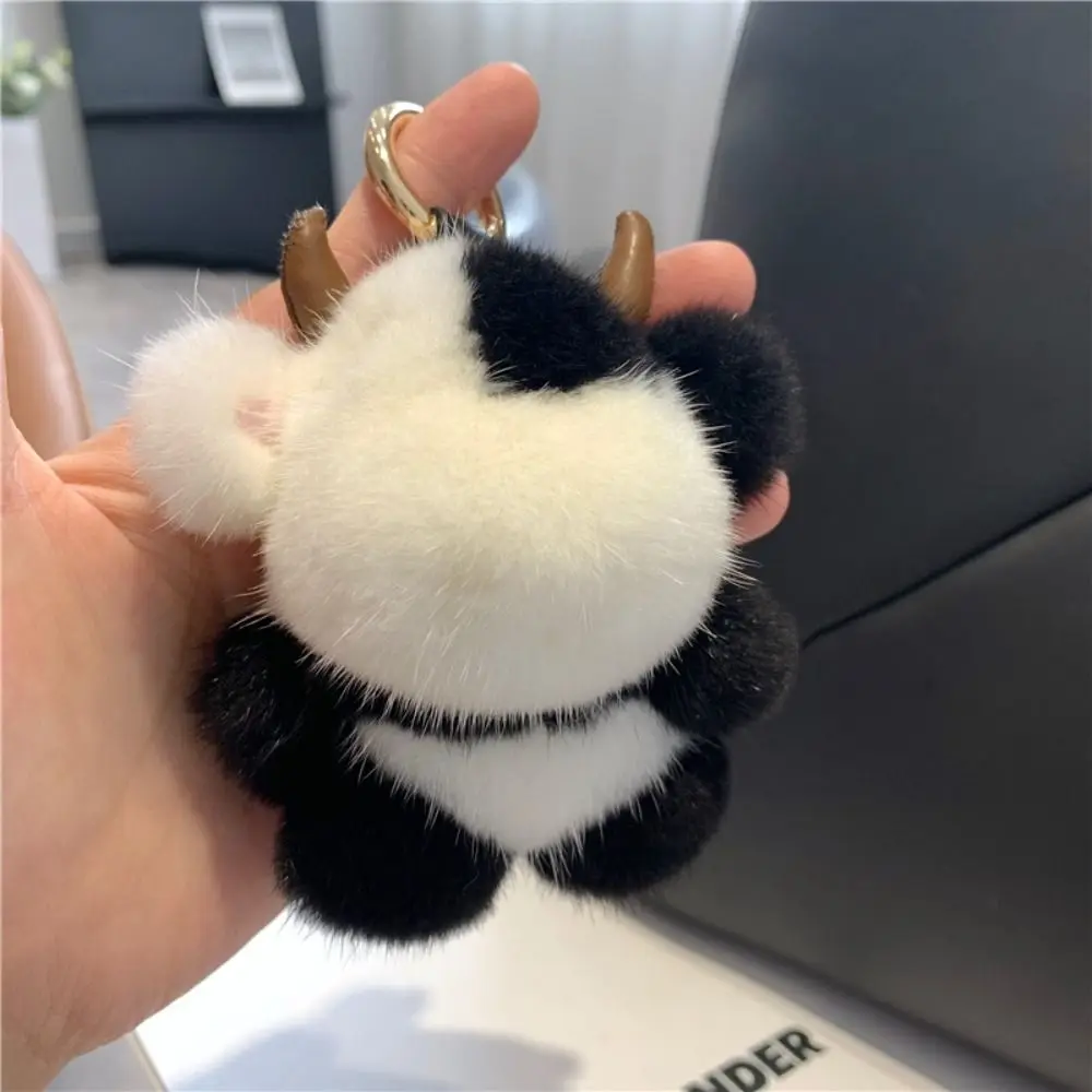 Kawaii langer Mähnen-Waden-Anhänger mit Horn, gefüllte Kuh, Schlüsselanhänger, Ornamente, weich, niedliches Tier-Schlüsselanhänger für Mädchen