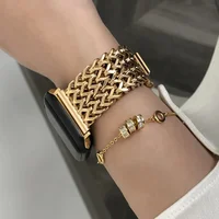 Correa de acero inoxidable de lujo para Apple Watch 9 8 7 6 SE 5 3 45/44/42/41mm pulsera trenzada de Metal Correa iWatch Ultra 49mm 40 38mm