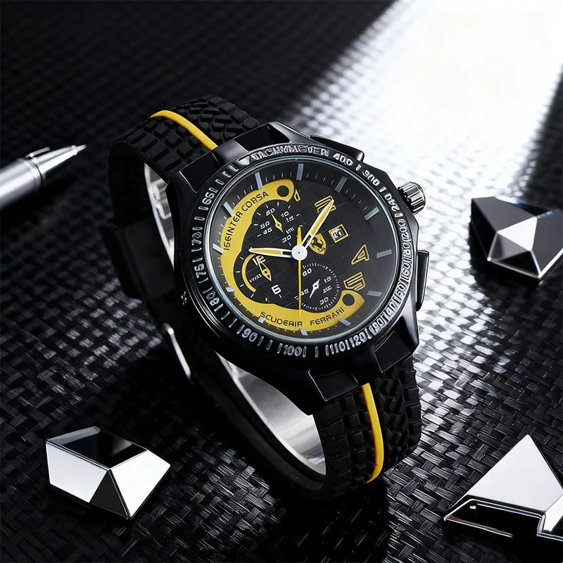 العصرية والعصرية الطلب الكبير سيليكون الرياضة ساعة كوارتز رجالية لفيراري 458 488 599 612 FF F12 اكسسوارات الديكور