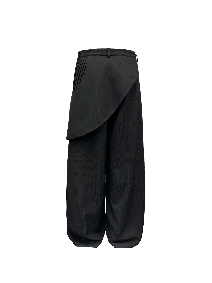 JCAESAR Organ Pants Accordion Pleat Long Trousers Me Texture Fake Two-Piece Straight Loose Fit Casual Youth Autumn Polyeste...