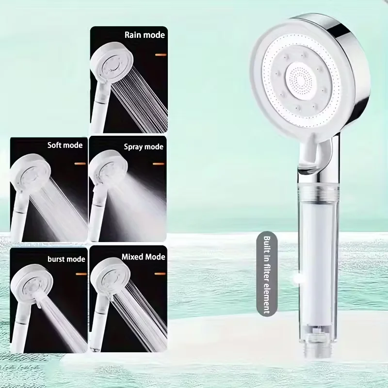 5 Mode Boost Adjustable PP Filter Cotton Bathroom Spray Head Household Large Water Volume Bathroom Accessory Set