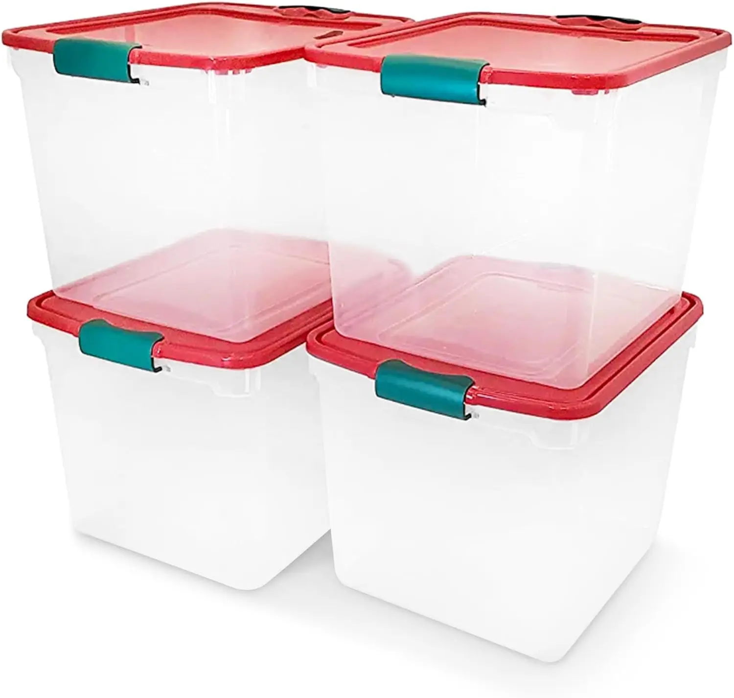 4-Pack Seasonal Holiday, Latching Lid Clear Plastic Storage Bins, 31 Quart, Red