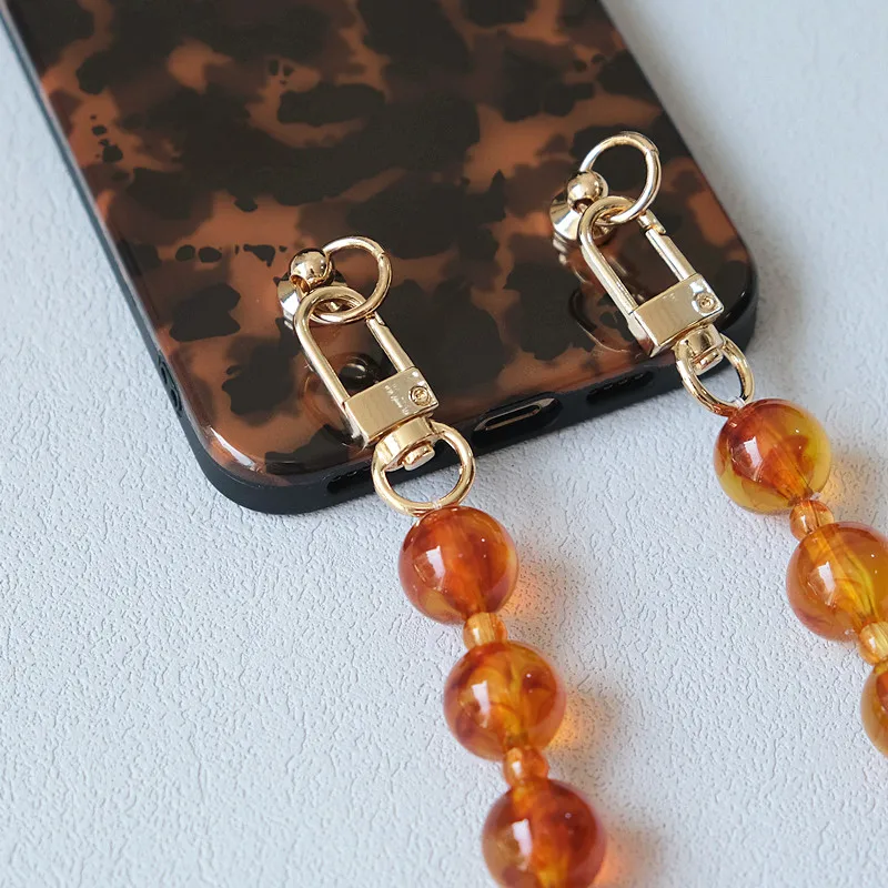 New Phone Accessory Cellphone Parts Chain Anti Lost Universal Amber Beaded Shoulder Neck Crossbody Phone Strap Case Holder Chain