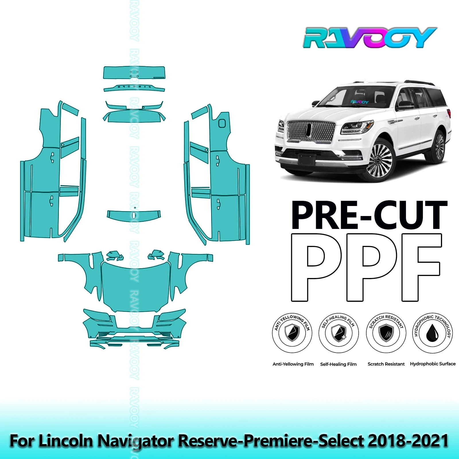 

8,5 мил, предварительно вырезанная защитная пленка PPF, полный автомобиль для Lincoln Navigator Reserve-Premiere-Select 2018-2021