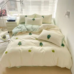 Ins Embroidery  Bed Linen Twin Full Queen King Size  Bed Sheets Set  Adults Kids Floral Bed Flat Sheet Pillowcase Christmas Gift