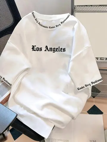 O 2025 verão nova camiseta masculina 3d carta impressão casual solto casaco básico de cor sólida com estilo americano