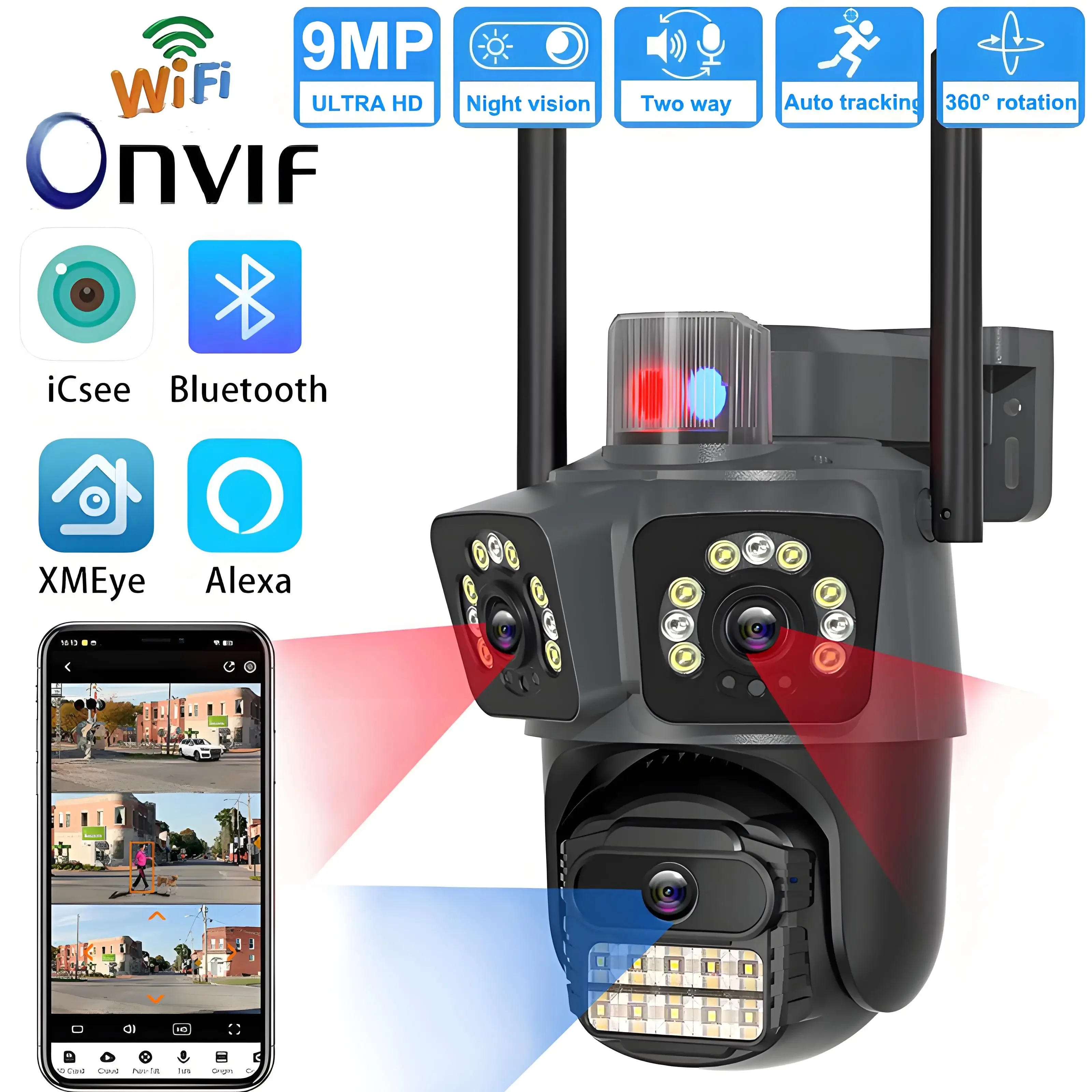 

9MP 4K IP Camera Outdoor Wifi Security Camera AI Intelligent Monitor CCTV Home Surveillance Baby Monitor PTZ Camera iCSee
