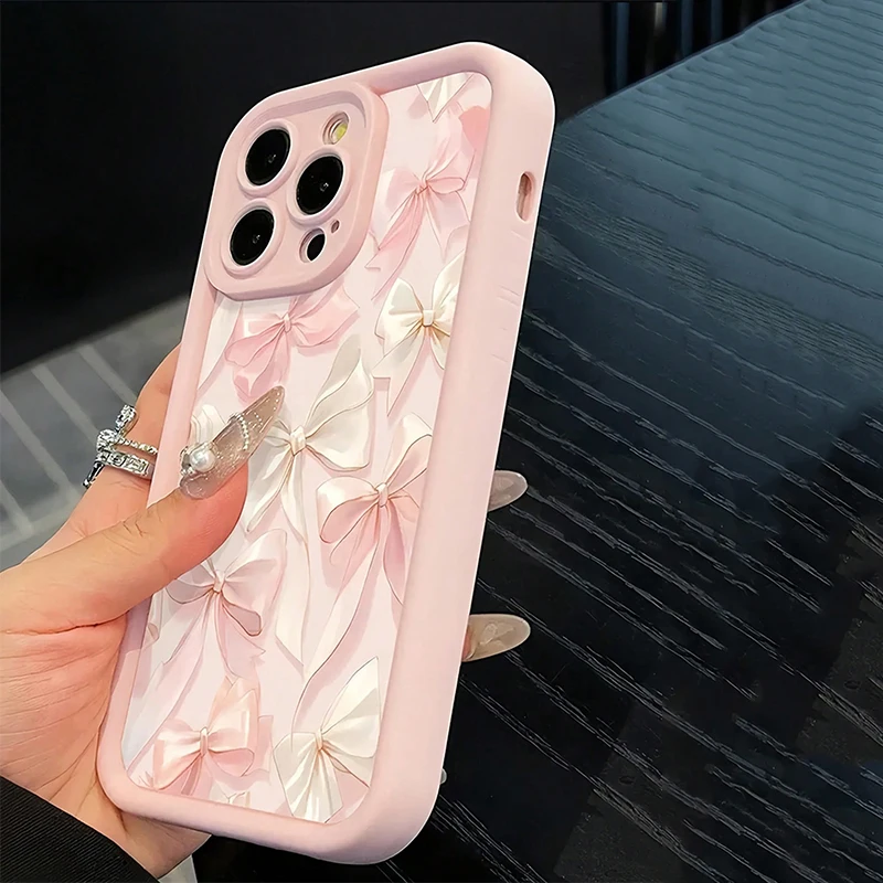 Arco-nó rosa padrão de arco à prova de choque macio tpu caso de telefone para iphone 17 11 12 13 14 15 16 pro max xs xr 7 8plus 16e 17air capa