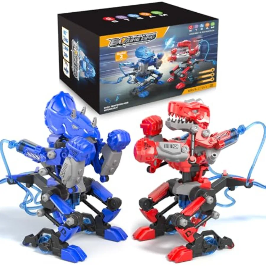 Hydraulic Boxing Bots Building Kit for classroom play, ABS plastic, red and blue, hands-on STEM learning with real hydraulic ac