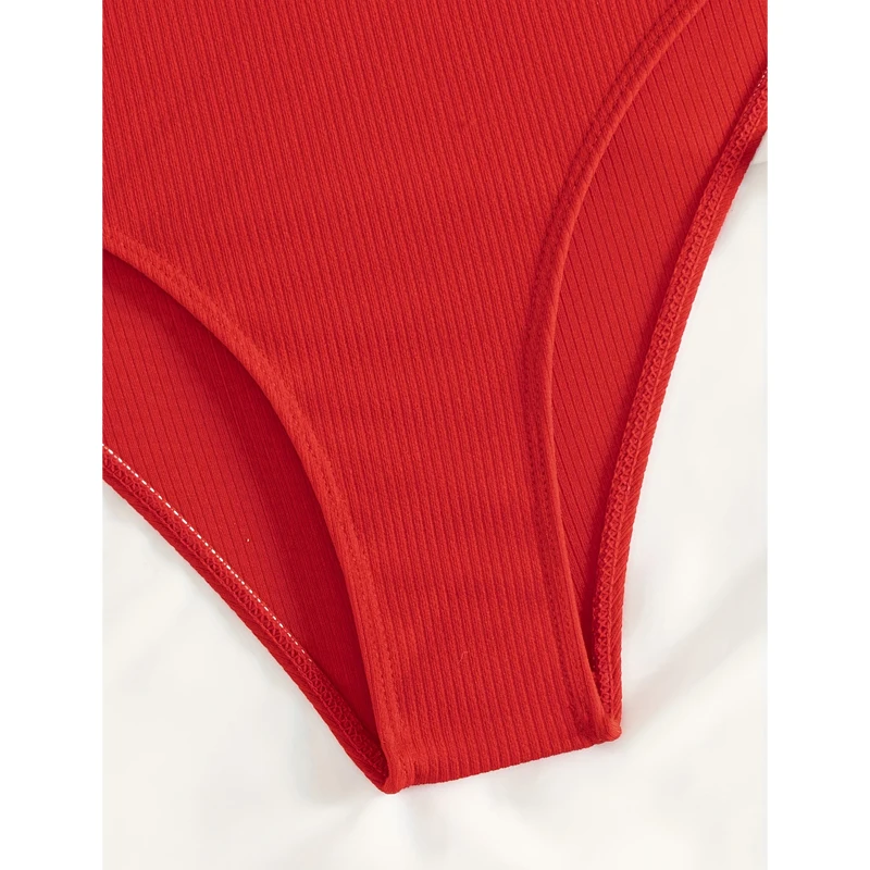 Costume da bagno rosso a vita alta Costume da bagno donna Abiti a due pezzi Costumi da bagno Costume da bagno annodato femminile Abbigliamento da spiaggia Costume da bagno per le vacanze 2025