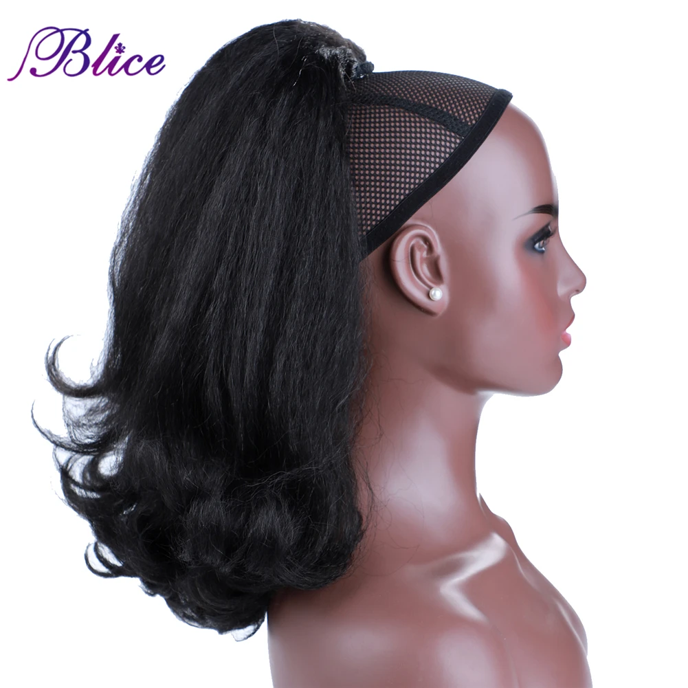 Blice Synthetic Ponytail Hair Extensions Kinky Straight Curly End Drawstring HairPieces With Two Combs Warp Ponytails