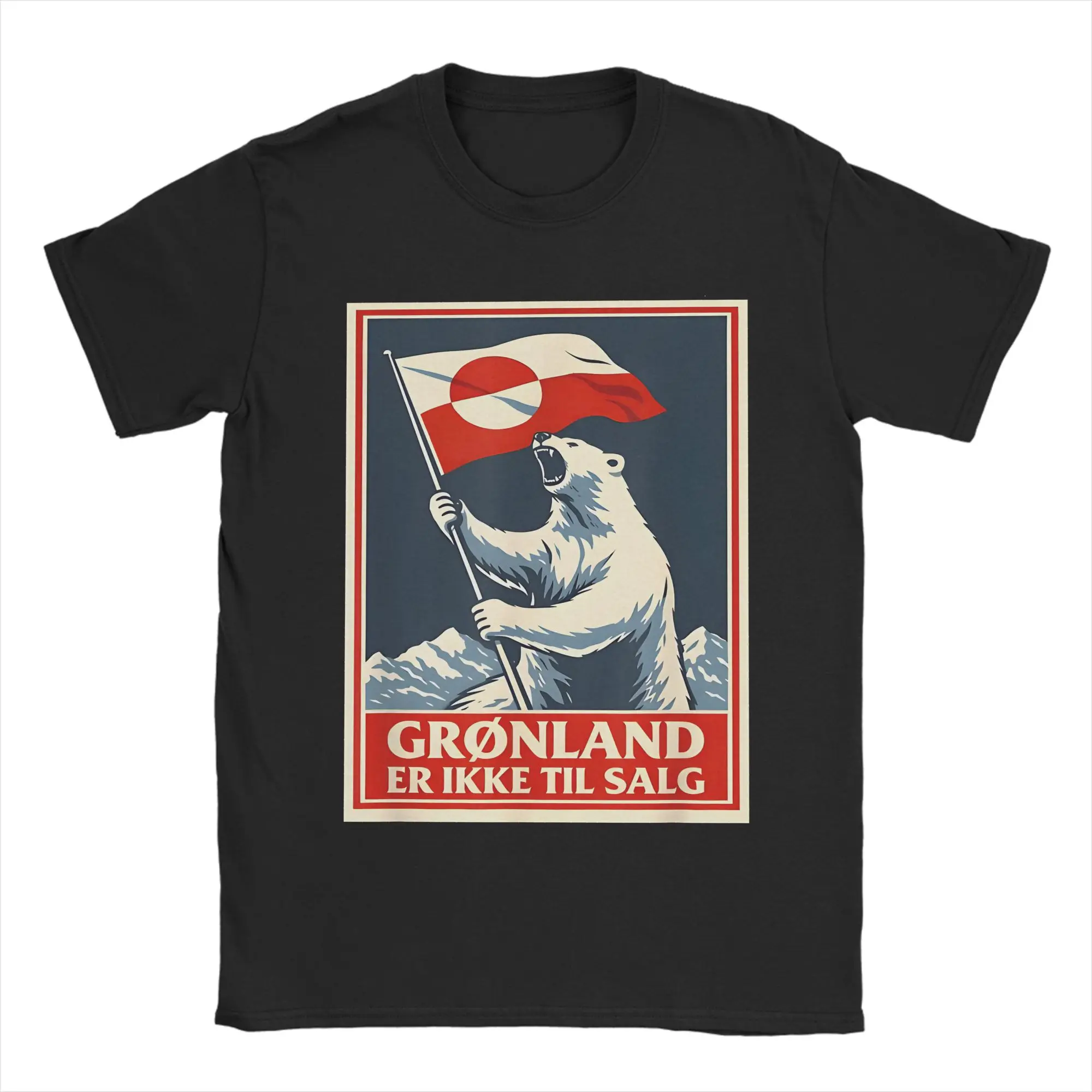 Funny I Stand with Greenland Flag Bear  T-Shirt Men's Cotton Short Sleeve MAGA Make America Go Away  Round Neck Summer Clothing