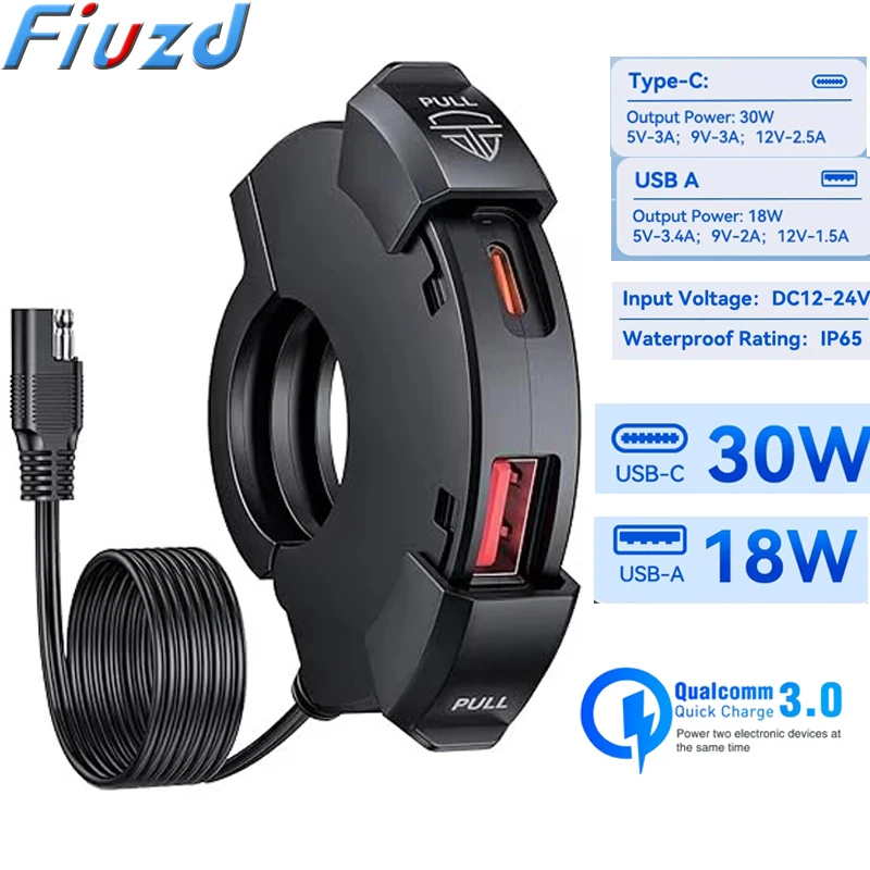 carregador-rapido-usb-para-motocicleta-extractme-qc30-com-porta-tipo-c-de-30w-tomada-a-prova-d'Agua-e-adaptador-de-plugue