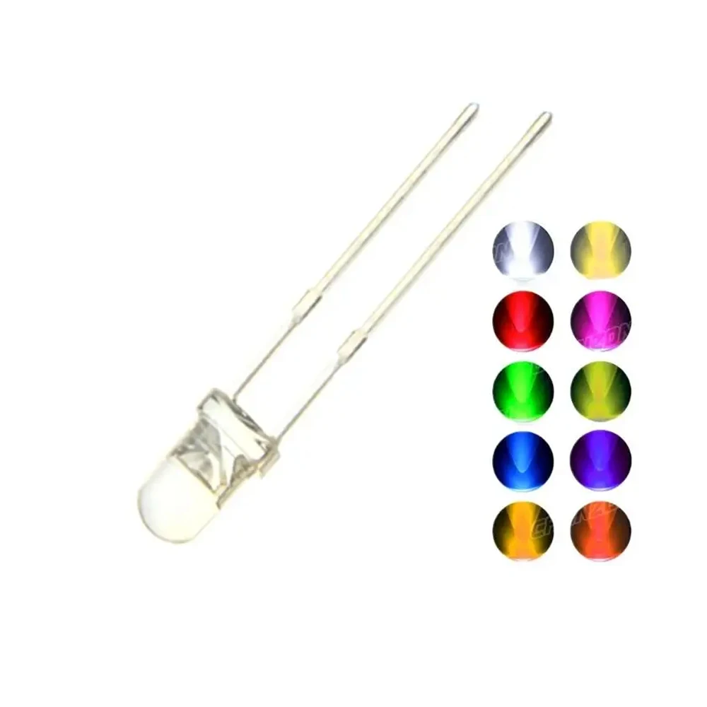 100PCS 5MM LED Diode Kit 3V DIY Set Light Emitting Warm White Green Red Blue Yellow Orange Purple UV Pink Ultra Bright 20mA