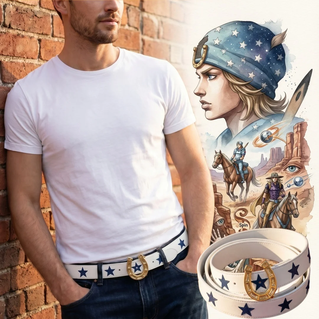 43inch JOJO Bizarre Adventure Joestar Johnny PU Leather Waist Belt Metal Buckle Anime Cosplay Prop Fans Collection Toy Gift