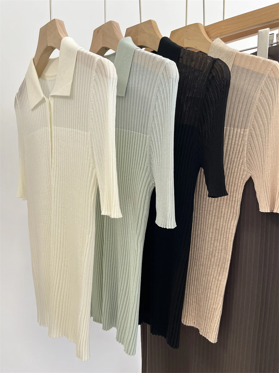 

Slim Fit Wool Knit Ne ort Sve T-irt Women's Summer 2024 New Sle Transparent Design Commute Faion Knitwear
