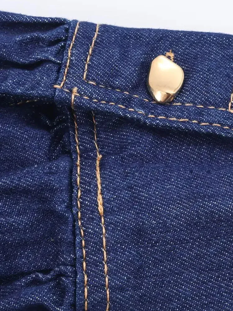 

HH Women 2025 Fashion Commuter Versatile Denim Layered Decorative Shirt+High-Waisted Straight Zipper Pockets Casual Denim Pants