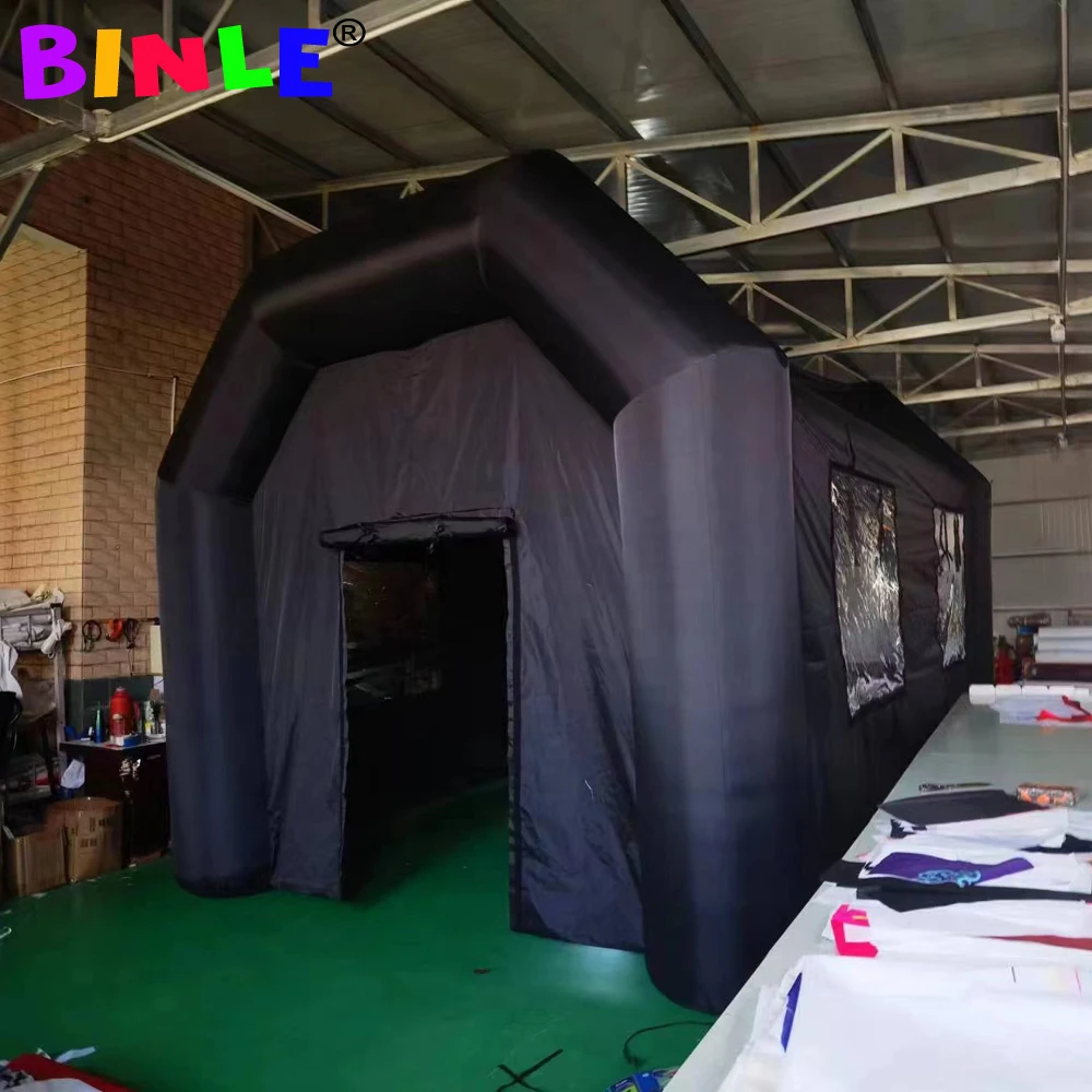 Rectangle Outdoor 6x4x3.6m Black Inflatable Tent With Projector Screen And Vecro Windows For Home Garden Backyard Cinema Party