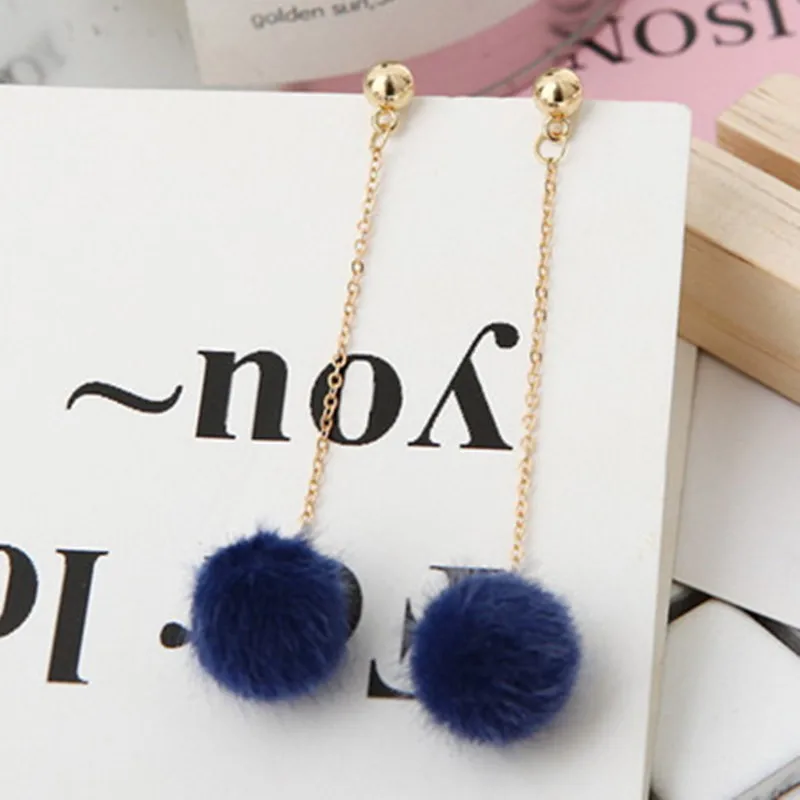 Vintage 5 Colors Plush Ball Earrings For Women Korea Personality Round Long Tassel Earrings Statement Jewelry Gift