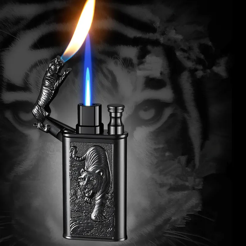 

New Windproof 3D Dragon Double Flame Lighter Metal Double Flame Conversion Jet Inflatable Portable Lighter Trendy Men's Gift