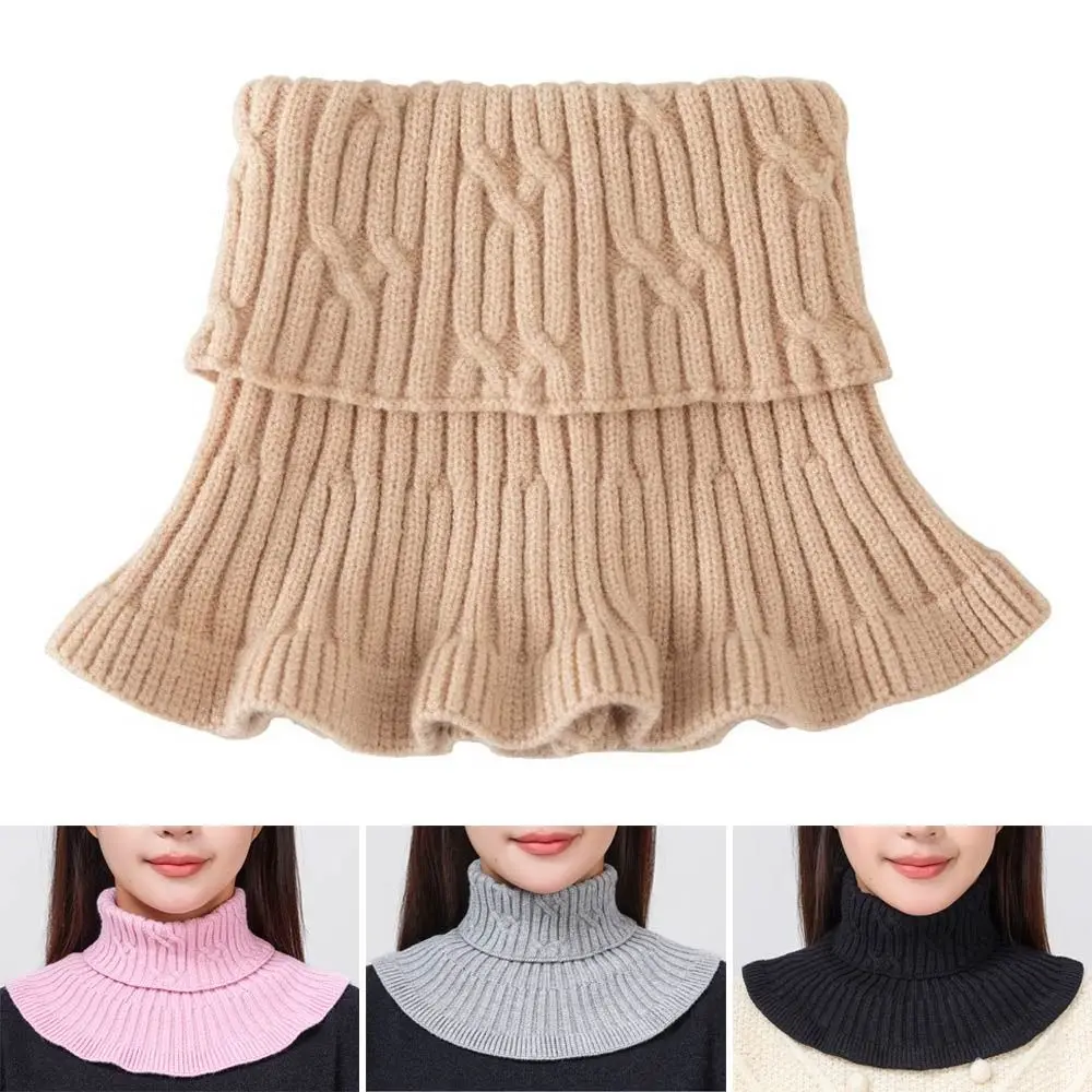 Fashion Warm Knitted Fake Collar Detachable With Wooden Ears Neck Warmer Windproof Winter Scarf for Men Women