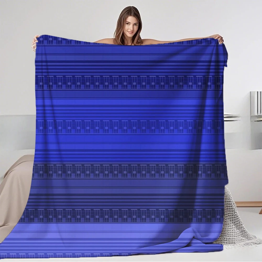 

Stylish Flannel Soft Blanket Ethnic Style Striped Blue Elegant Weighted Blanket Throw With Machine-washable Ultra-soft Touch