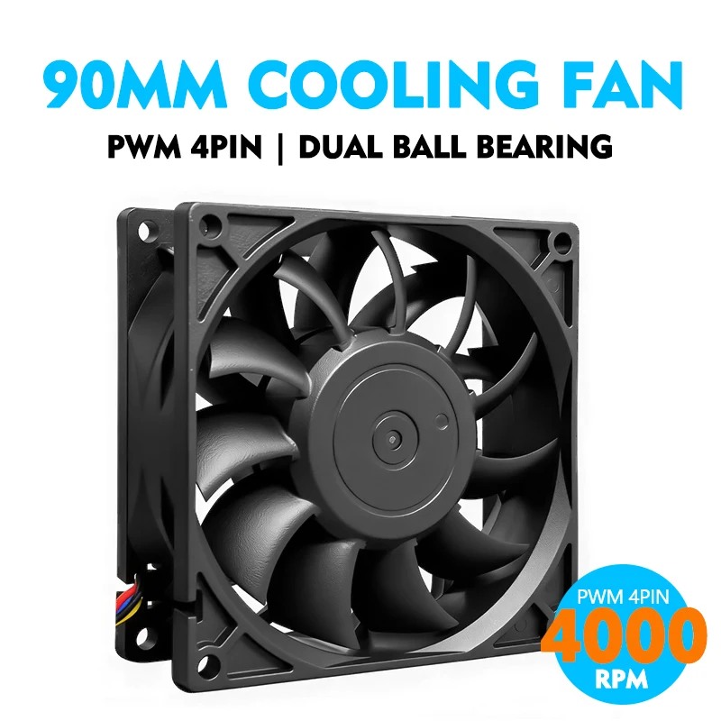 

JUMPEAK 12V 9025 90mm PC Cooling Fan PWM 4PIN 4000RPM High Speed Two Ball Bearing For Computer Server Cabinet Case CPU Cooler