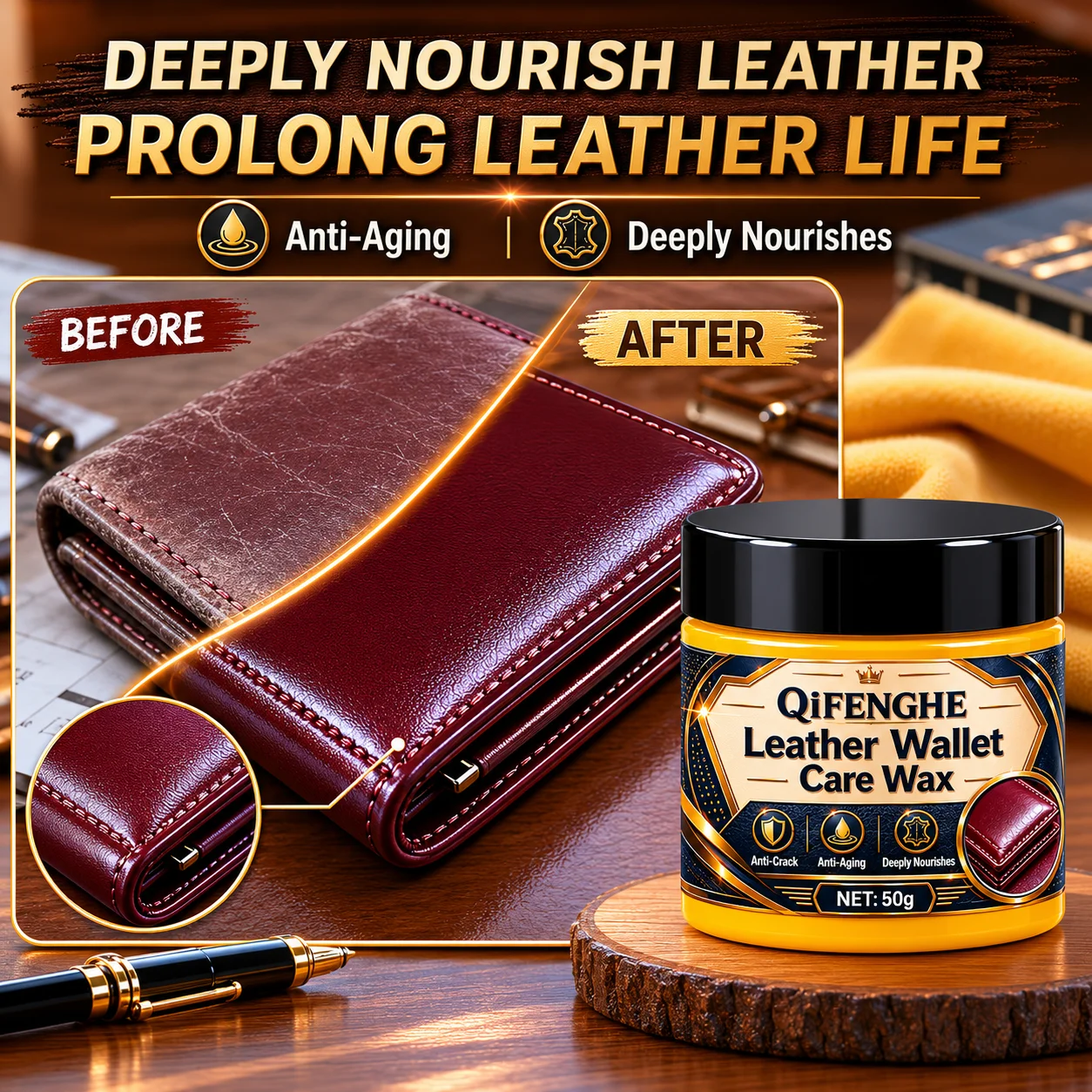 

Anti-Aging Leather Conditioner for Wallets and Bags Daily Care Prolong Life Remove Scuffs Restore Natural Shine 50g