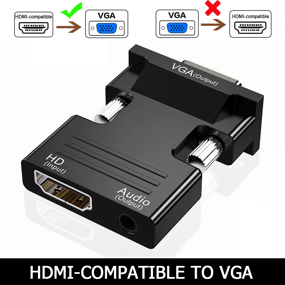 Convertitore HDMI compatibile con VGA adattatore maschio a Famale HD 1080P con cavo Audio Jack da 3.5mm per proiettore Display Laptop PC