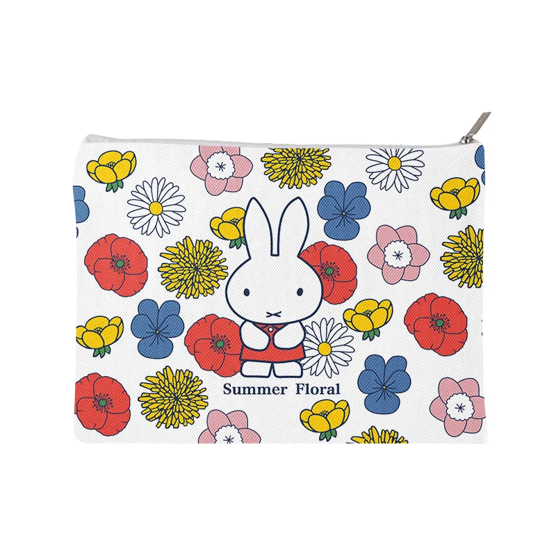 Bolsa de maquillaje Kawaii Miffy, bolsa de almacenamiento de lona con estampado de dibujos animados para bolígrafos, bolsillo para cambiar, sobre rojo, regalo de Navidad