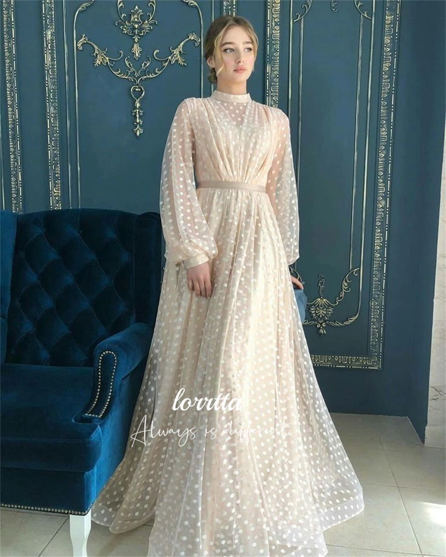 

Lorrtta Women's Women Evening Dress Long Sleeves Wedding Party Line A Round Neck Robe Soiree De Luxe 2024 Weddings Dresses Prom