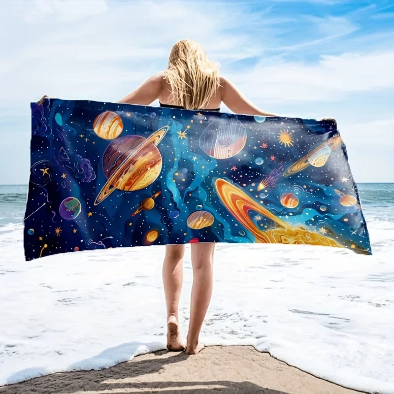 1pc Planets Microfiber Beach Towel Super Absorbent Quick-drying Swimming Towel Lightweight & Soft Beach Blanket For Beach Pool