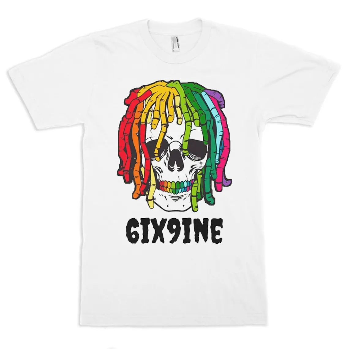 6ix9ine Skull T-Shirt Tekashi69 Shirt Casual Round Neck Short Sleeve Men's T-Shirt