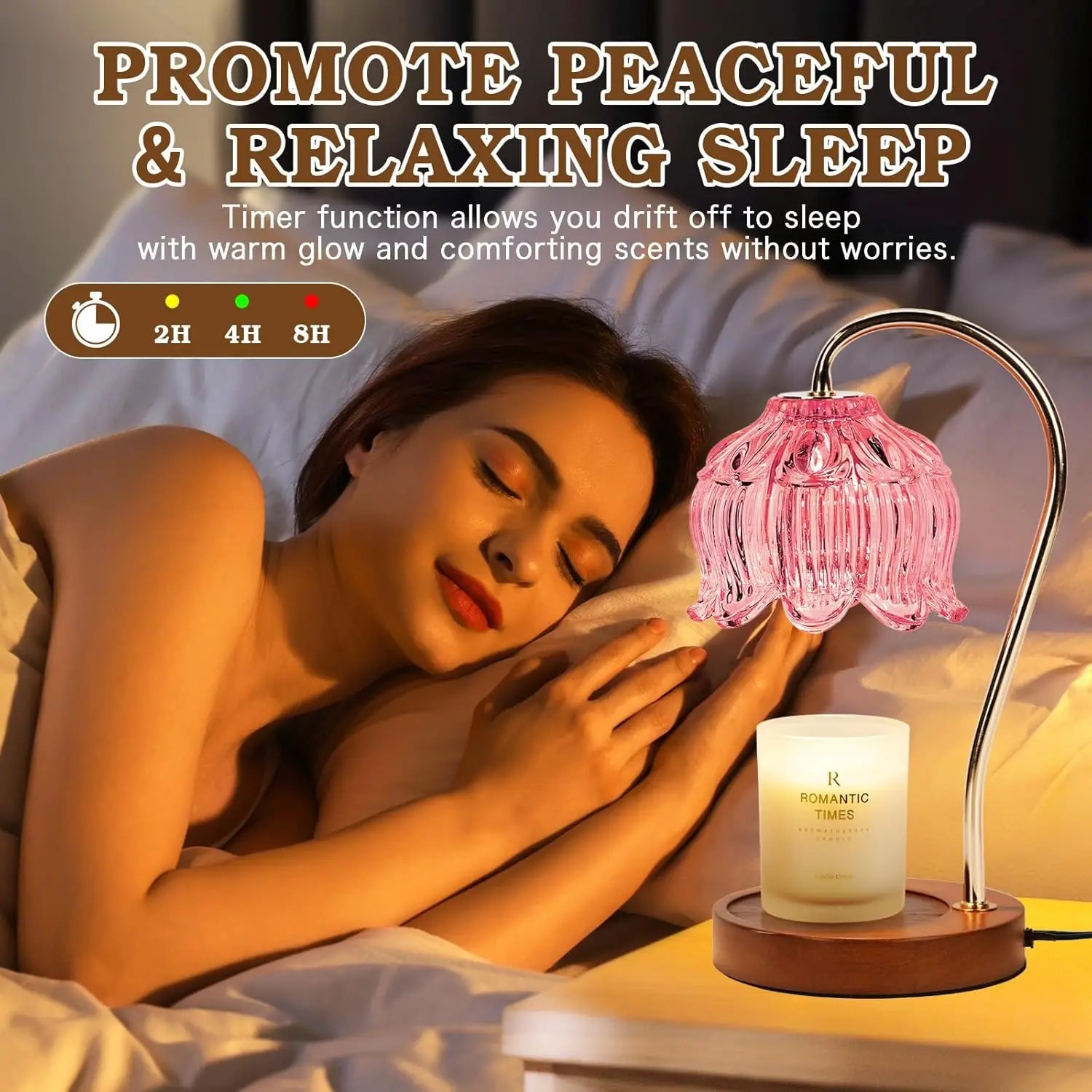 مصباح تدفئة الشموع الوردية مع مؤقت، ضوء خافت للعلاج بالروائح الآمنة، هدية مثالية لديكور المنزل