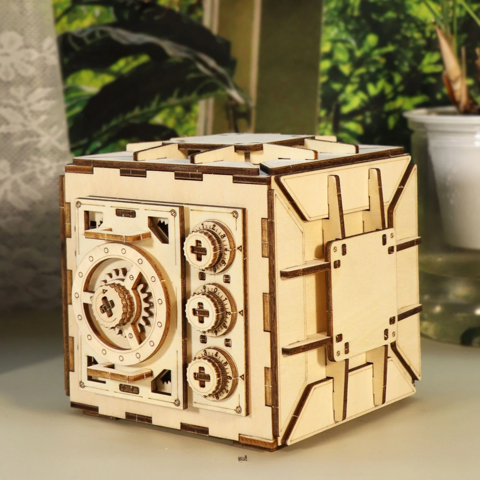 3D Wooden Puzzle DIY Code Box Jewelry Case Mechanical Assembling Ring Necklace Password Safe Model Piggy Bank